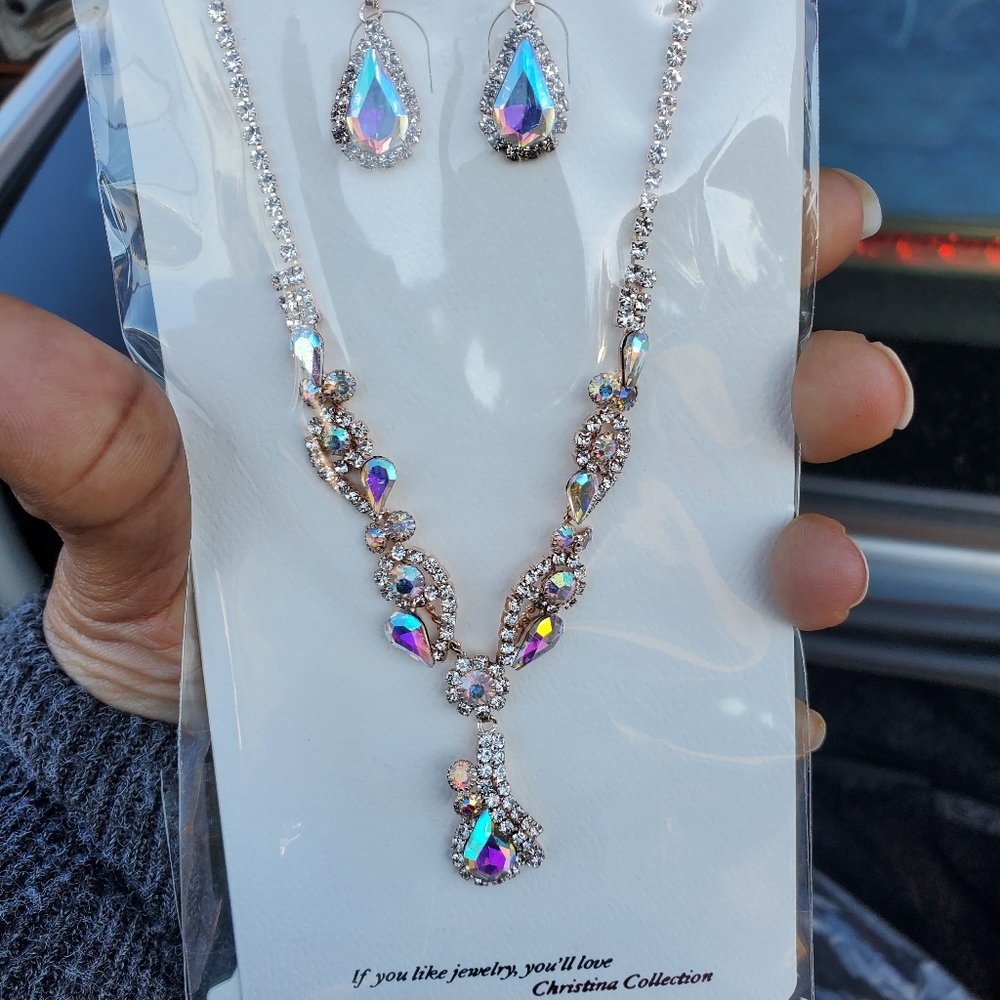 Aurora Borealis AB Necklace and earring costume jewelry set